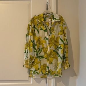 Alice + Olivia Green and Yellow Floral Top